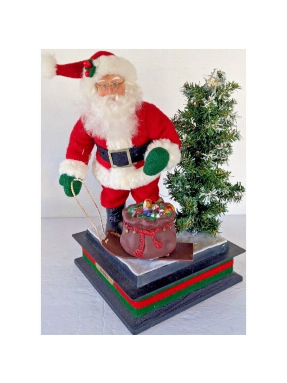 Vintage Holiday Creations 1993 Lighted Musical Santa Christmas Tree & Toy Bag